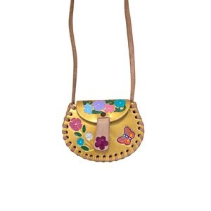 Yellow Tan Colorful Leather Mexican Butterfly Flower Cute Summer Snap Mini Purse